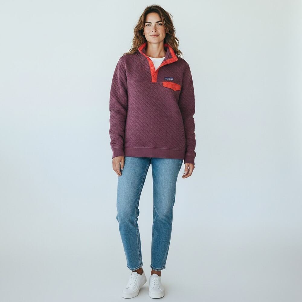 Patagonia Maroon Organic Cotton Quilt Snap T Pullover Large Women 25281 Jacket